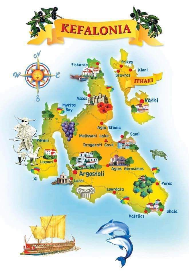 Mapa de Kefalonia. Fonte: https://www.kefalonia-holiday-rentals.com